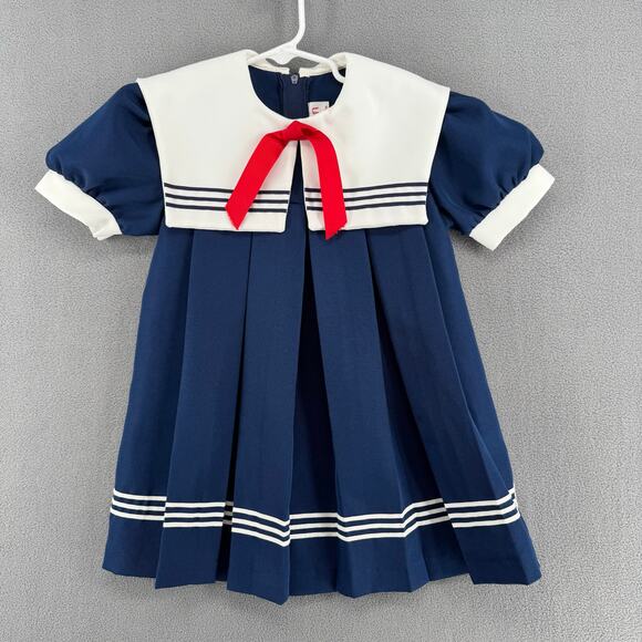 Vintage Fashion Kids Classic Sailor Dress Girls 6 Blue White Red Made in USA - Picture 1 of 9